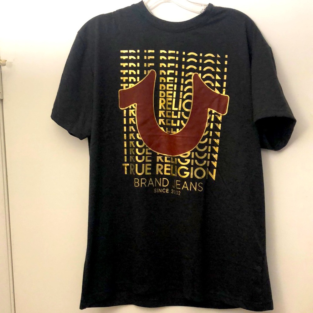 True Religion U logo L charcoal color tee shirt